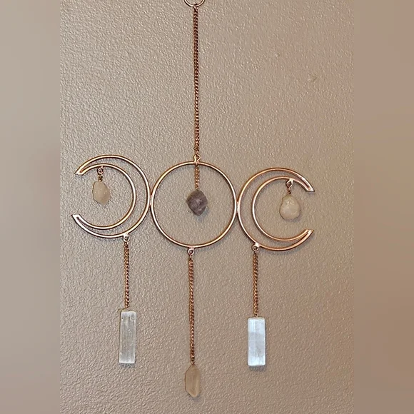 Crescent Moon Crystal Wall Hanging with Amethust Selenite Quartz - Picture 3 of 3